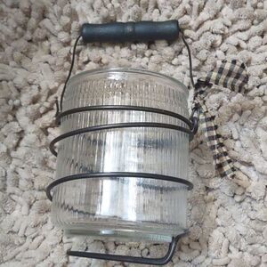 5x4 Ribbed Glass jar candle holder with handle primitive feel‎